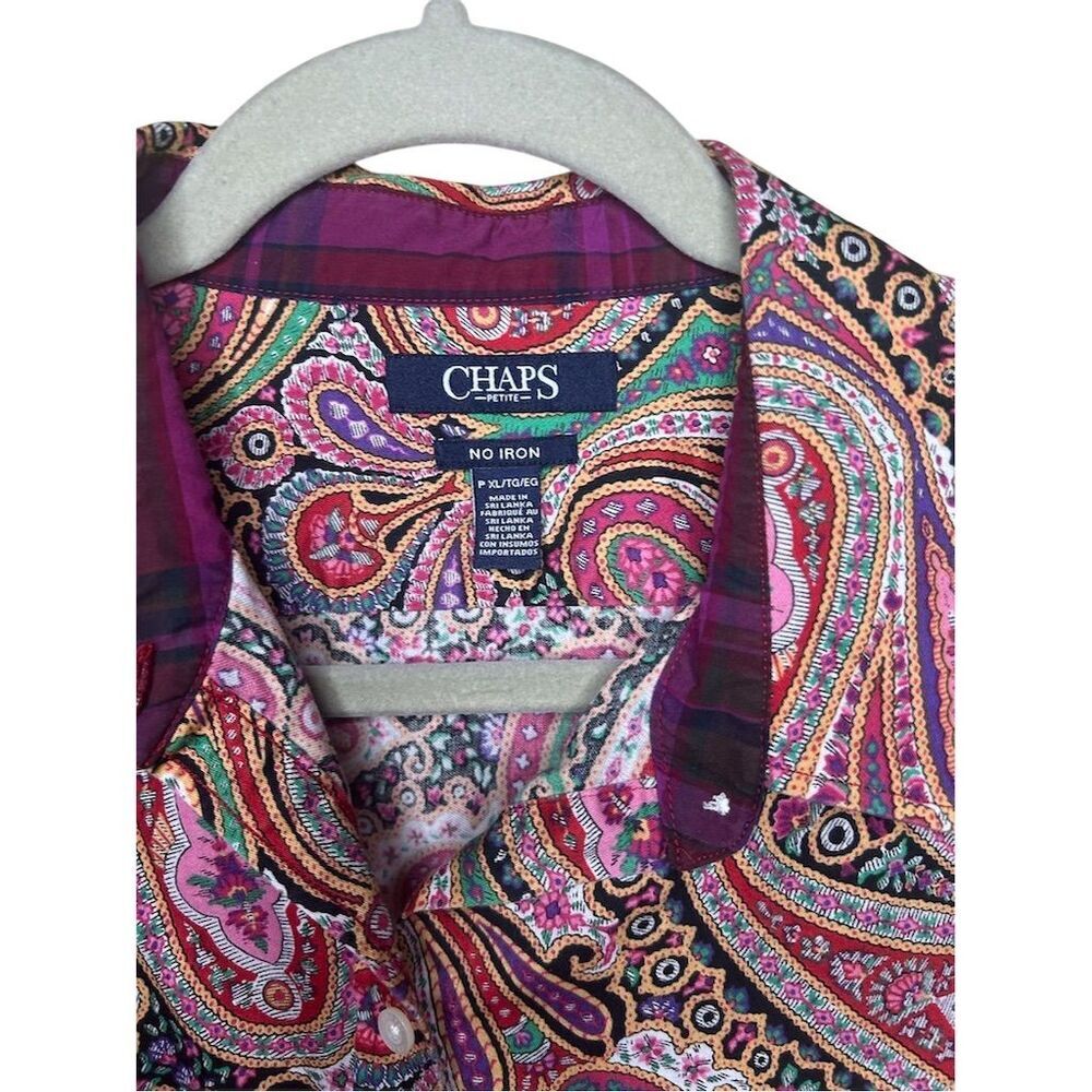 Chaps Women's Plus Petite XL Paisley Button-Up Blouse Multicolor Long Sleeve - Picture 2 of 3